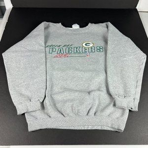 Y2K Puma NFL Green Bay Packers Sweatshirt Large Grey Faded Stained Crewneck